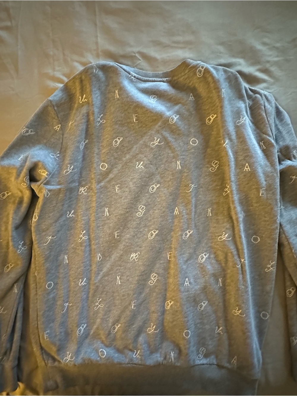 Divided Gray Crewneck Sweater with Script Print